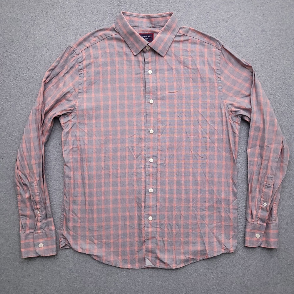 UNTUCKit Button Up Shirt Mens Large Slim Fit Gray Pink Check Long Sleeve
